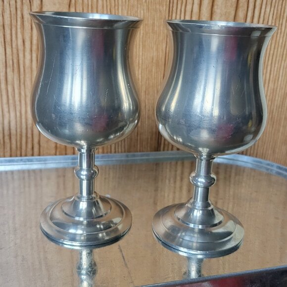 Vintage Selangor Pewter Goblets Drinkware Malaysia/Singapore 4.5" tall - Picture 3 of 7